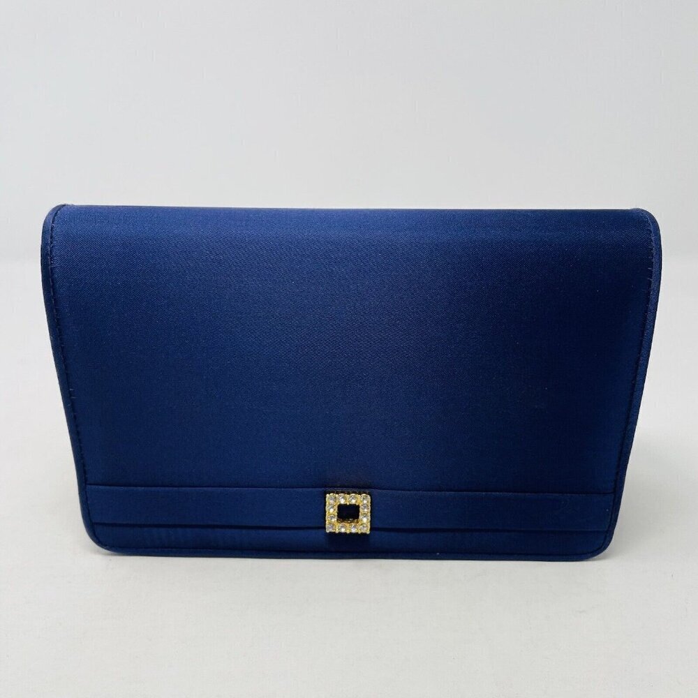 Valerie Stevens Formal Party Satin Shoulder Bag with Rhinestone Detail in Blue